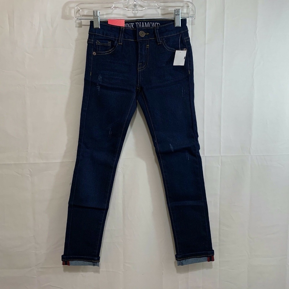 Pink Diamond Girls NWT Dark Wash Cuffed Stretch Skinny Jeans